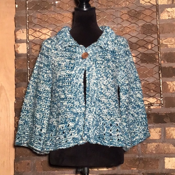 Free People Sweaters - Free People chunky knit oversized cardigan blue green metallic thread M